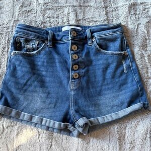 KANCAN High Rise Button Fly Distressed Denim Shorts Womens Size Medium